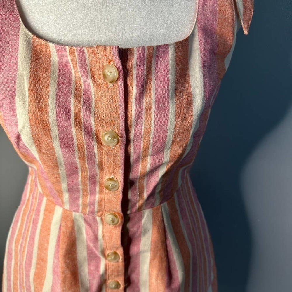 Lulu's Brooklin Pink Striped Linen Blend Button Front Mini Dress Size Small - Picture 6 of 8